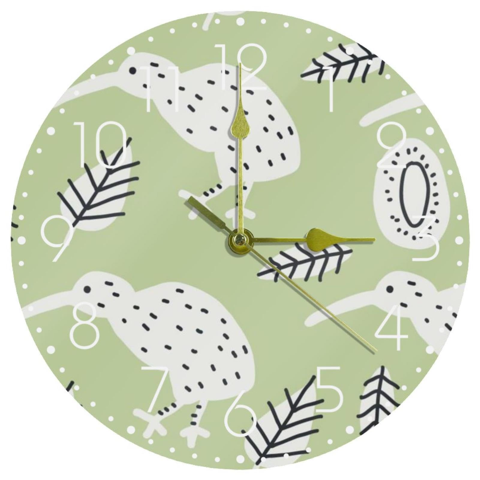 Horloge murale ronde en acrylique oiseau vert de 25 cm silencieuse