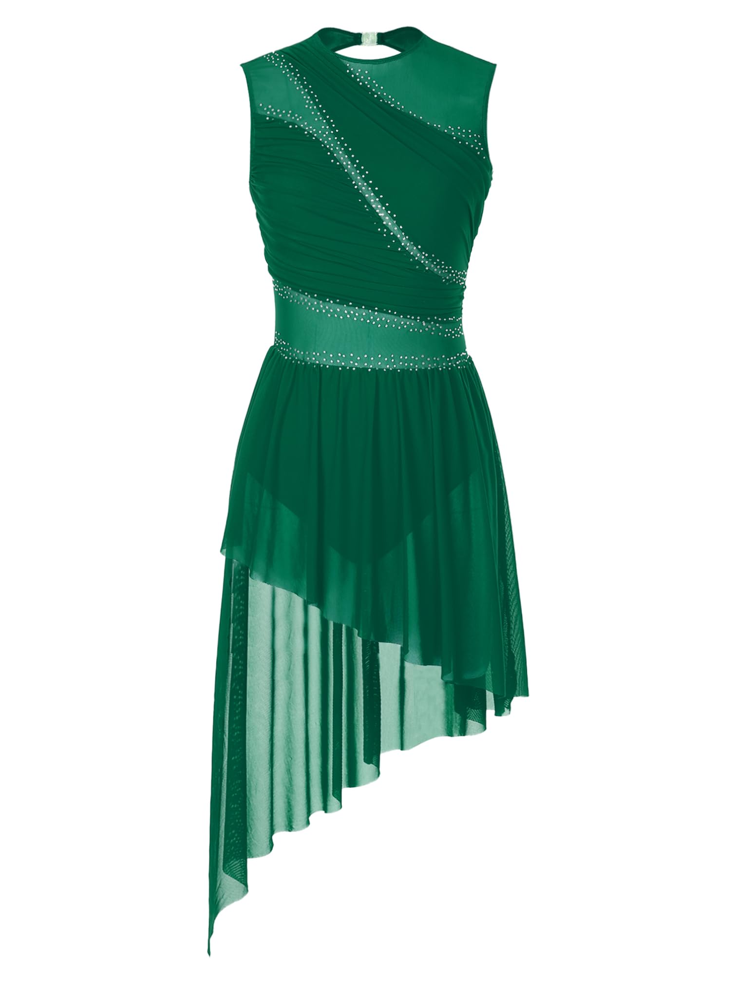 Vestido de Patinaje Mujer Maillot Artístico con Falda sin Mangas Brillante