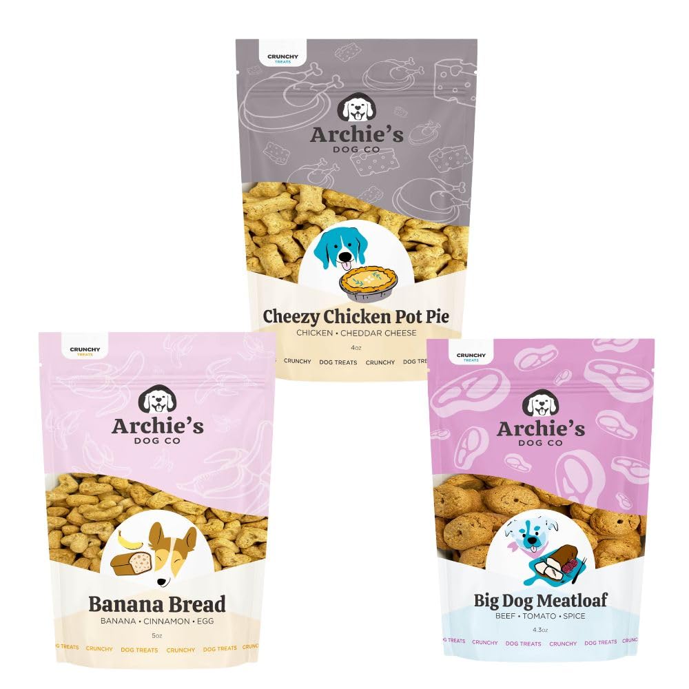 Archie's Dog Co Barking Bakery Bundle, Banana Bread, Chicken Pot Pie, Meatloaf Flavors, 3 Pk - 5oz Bags