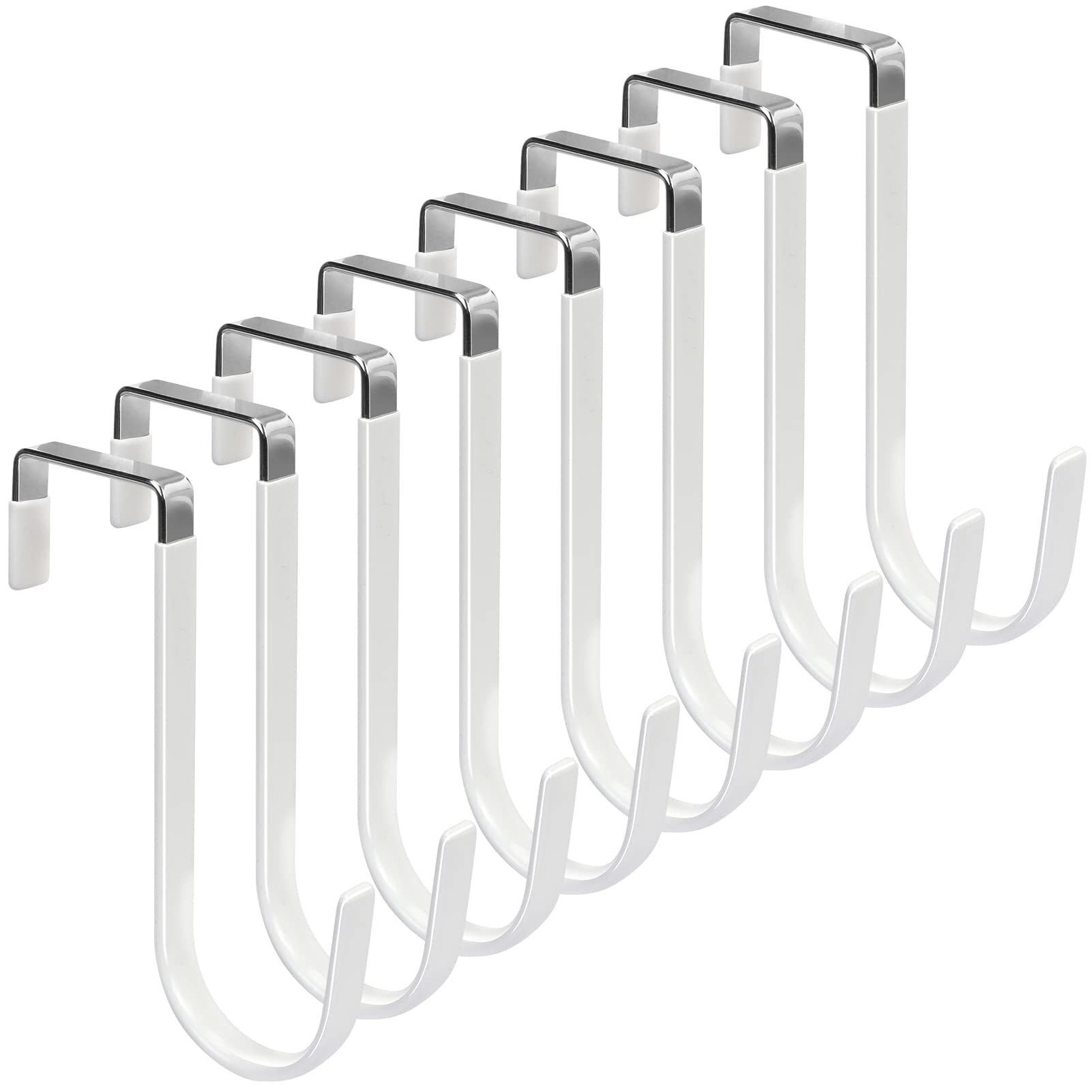 FYY Over the Door Hooks, 8 Pack Door Hangers Hooks with Rubber Prevent Scratches Heavy Duty Organizer Hooks for Living Room, Bathroom, Bedroom, Kitchen Hanging Clothes, Towels, Hats, Coats, Bags White