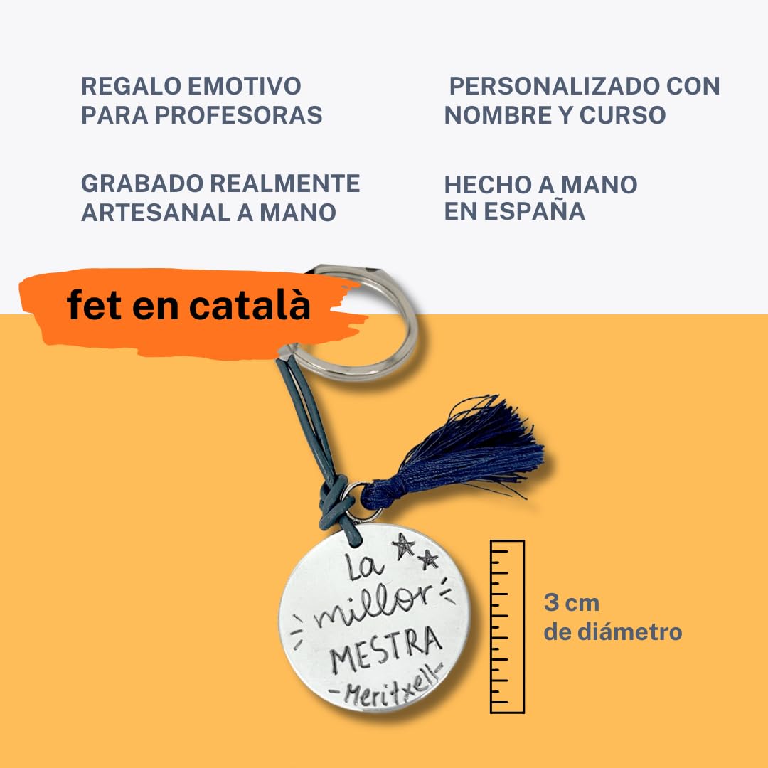 Regalo Personalizado para Profesora “La Millor Mestra” Llavero Grabado a Mano en Catalán Detalle Fin de Curso para Maestra o Educadora Artesanal y Personalizable