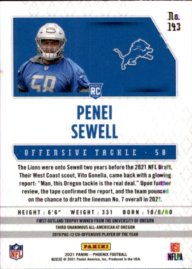 Penei Sewell RC 2021 Panini Phoenix Fire Burst #143 NM+-MT+ NFL Football ROOKIE Lions