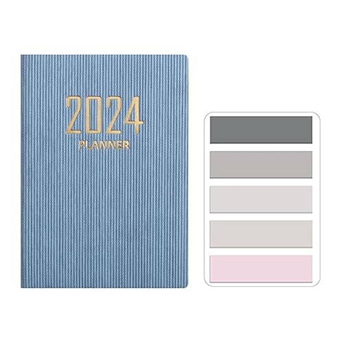 Morices Mini 2024 Daily Planner, PU Texture 120 Pages Appointment Diary Planner and Organiser from Jan 2024 to Dec 2024, A7 Size Pocket Calendar Notebook with Sticky Index Tabs Flags (Blue)