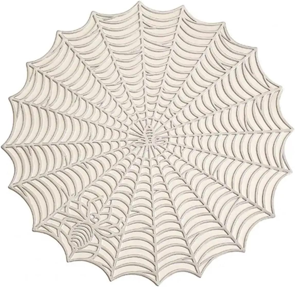Spider Web Placemat Round Hollow Anti-Scald Heat- Non-Slip PVC Dining Table Decoration Pad Kitchen(Bronze Coffee)