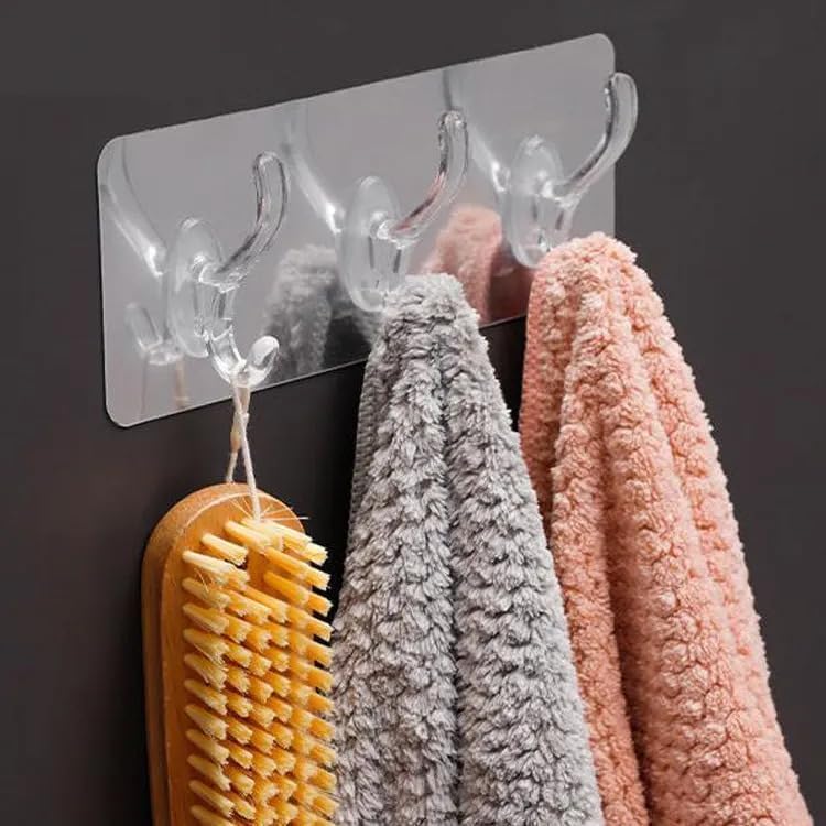 Image of 2 PCS Strong Adhesive Wall Stick Hook 3 in 1 Row Hooks Without Drilling Waterproof Oilproof Seamless Invisible Multifunctional Wall Hanger for Kitchen Bathroom Home