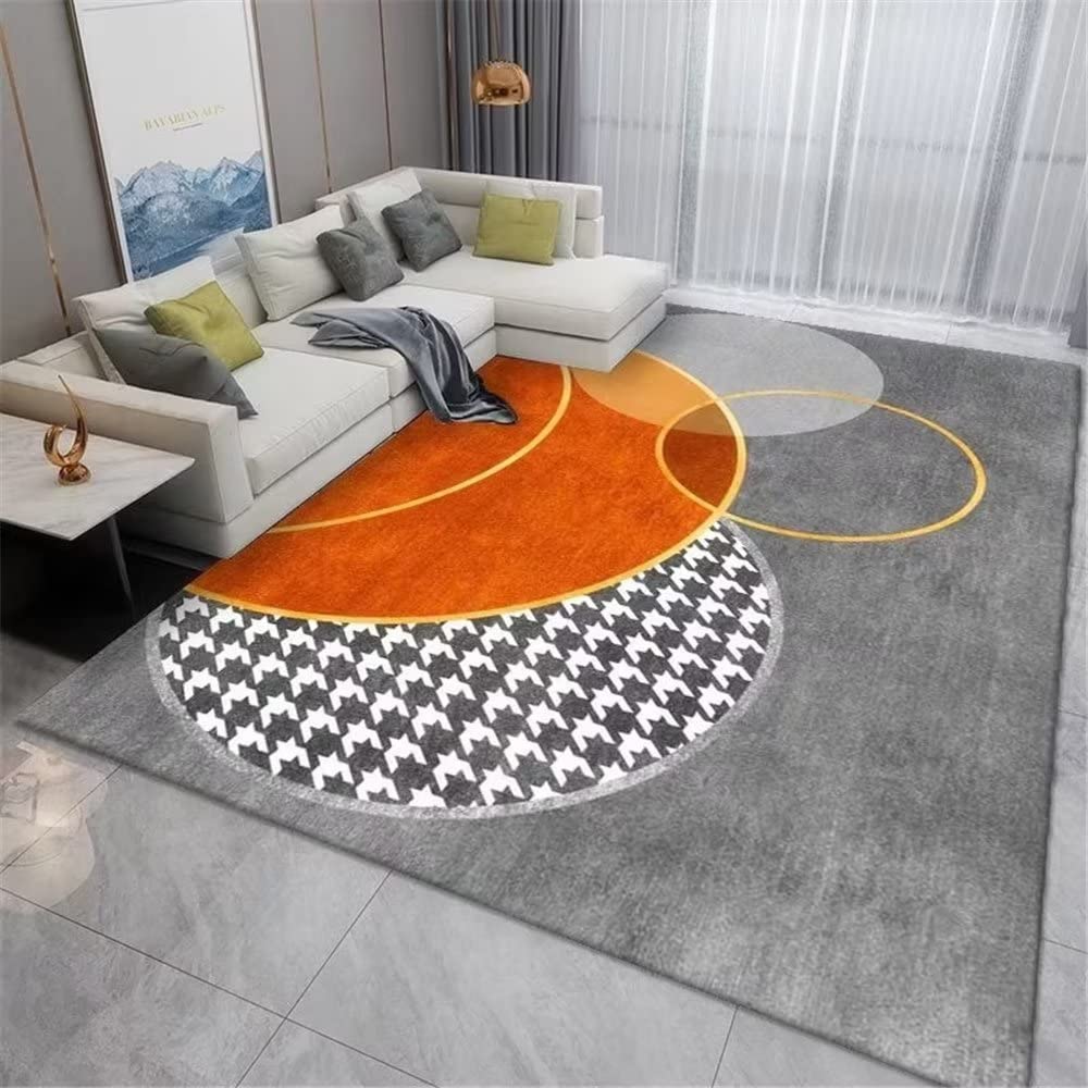 Tapis de salon durable 200x250cm aux finitions géométriques