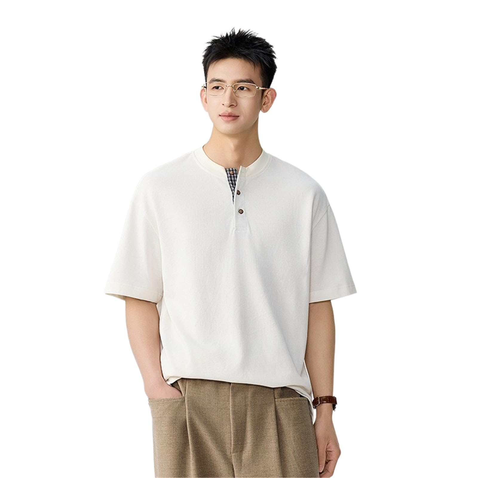 Męska letnia koszulka Henley w stylu vintage na co dzień luźny krótki rękaw