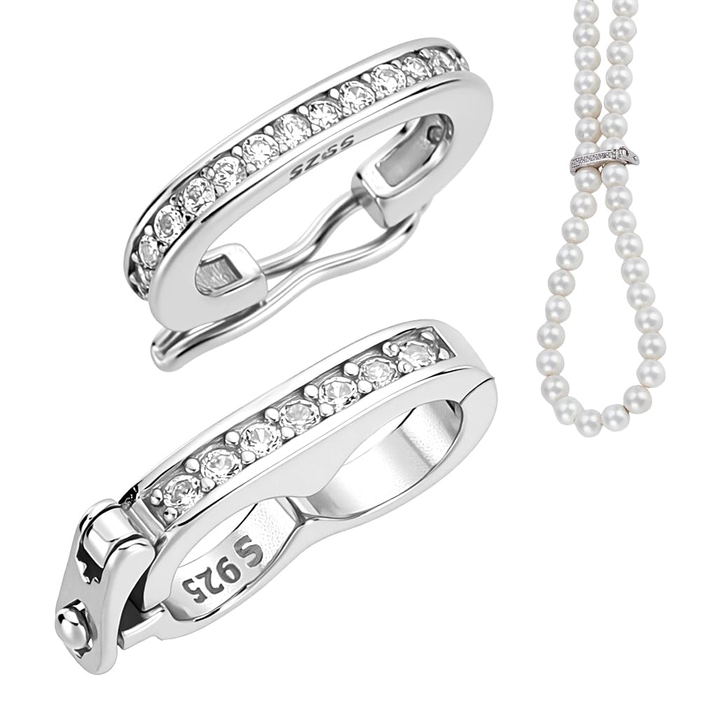 AHANDMAKER 2 Stile 925 Sterling Silber Halskette Enhancer Shortener Verschlüsse Zirkoniumdioxid Erdnussperlen Klickverschluss Perlenverkürzer Druckverschluss Zur Schmuckherstellung