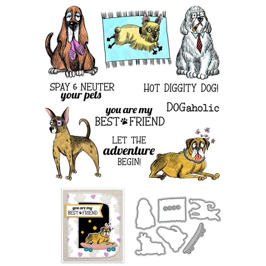 Dog Animal Stamps and Cutting Dies for Card Making DIY Transparent Silicone Clear Stamp and Metal Die Cuts Sets for Scrapbooking Paper Greeting Cards Decor Seals Craft Supplies