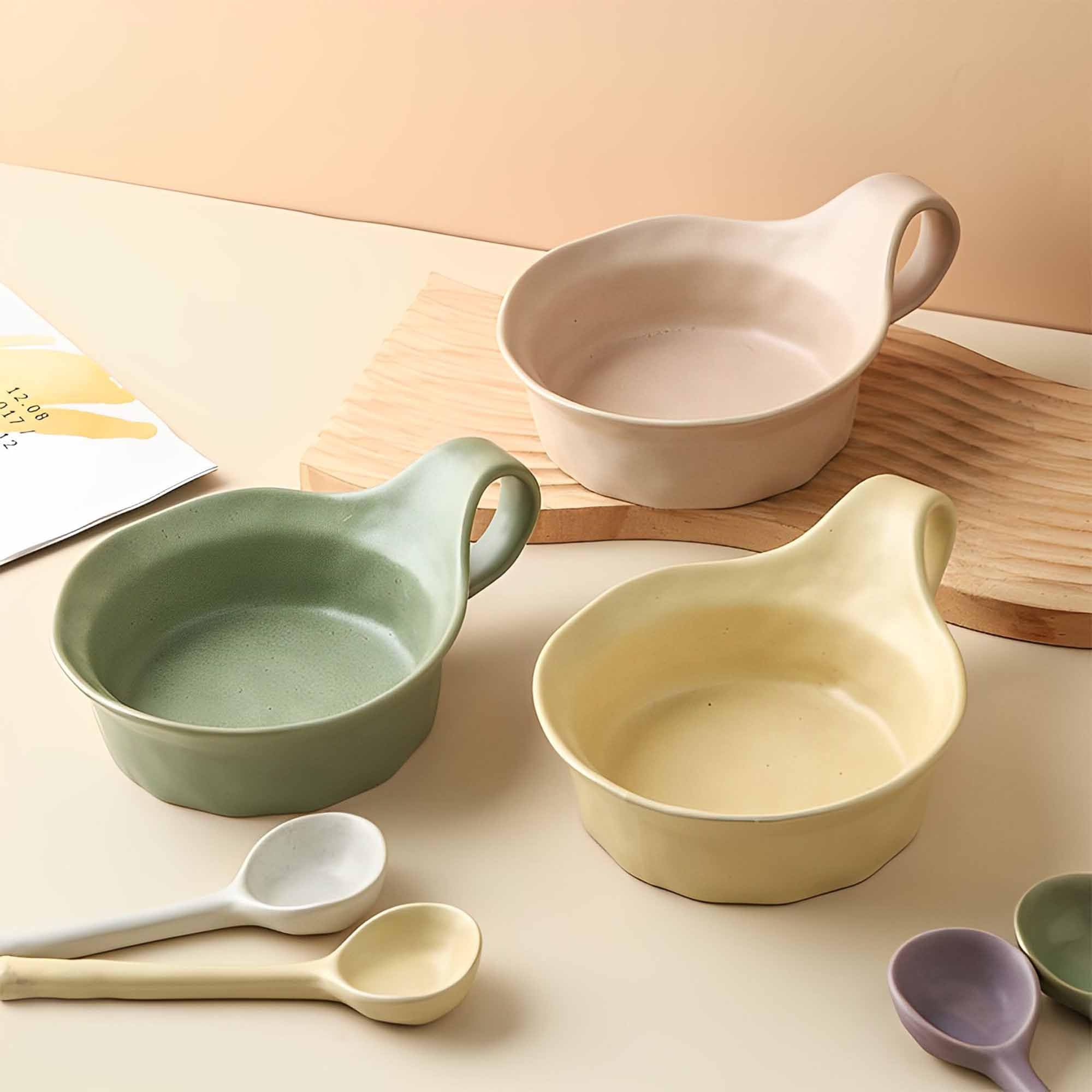 Tazza da zuppa con manico, zuppa per microonde, tazza da zuppa in ceramica, ciotola per la colazione, tazza per brodo (verde, 473 g), BL-SP-010