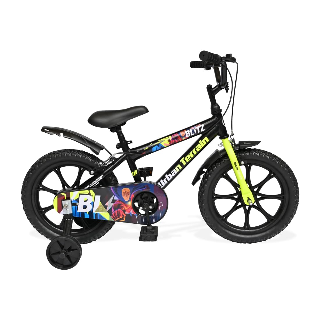 Urban Terrain Blitz Steel Kids Bike Cycle/Bicycle with Rigid Fork and Training Wheel Cycling Event & Ride Tracking App 16 inch | Ideal for :4 to 6 Years,Little Kid, Frame Size : 10.5 inch (Blackgreen)-image-39