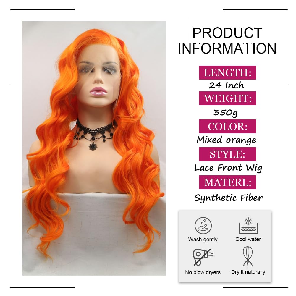 AFBeauty Pastel Ginger Wigs for Women Long Wavy Ginger Orange Wig Natural Hairline Lace Frontal Heat Resistant Fiber Soft Hair For Daily Wear - Image 3