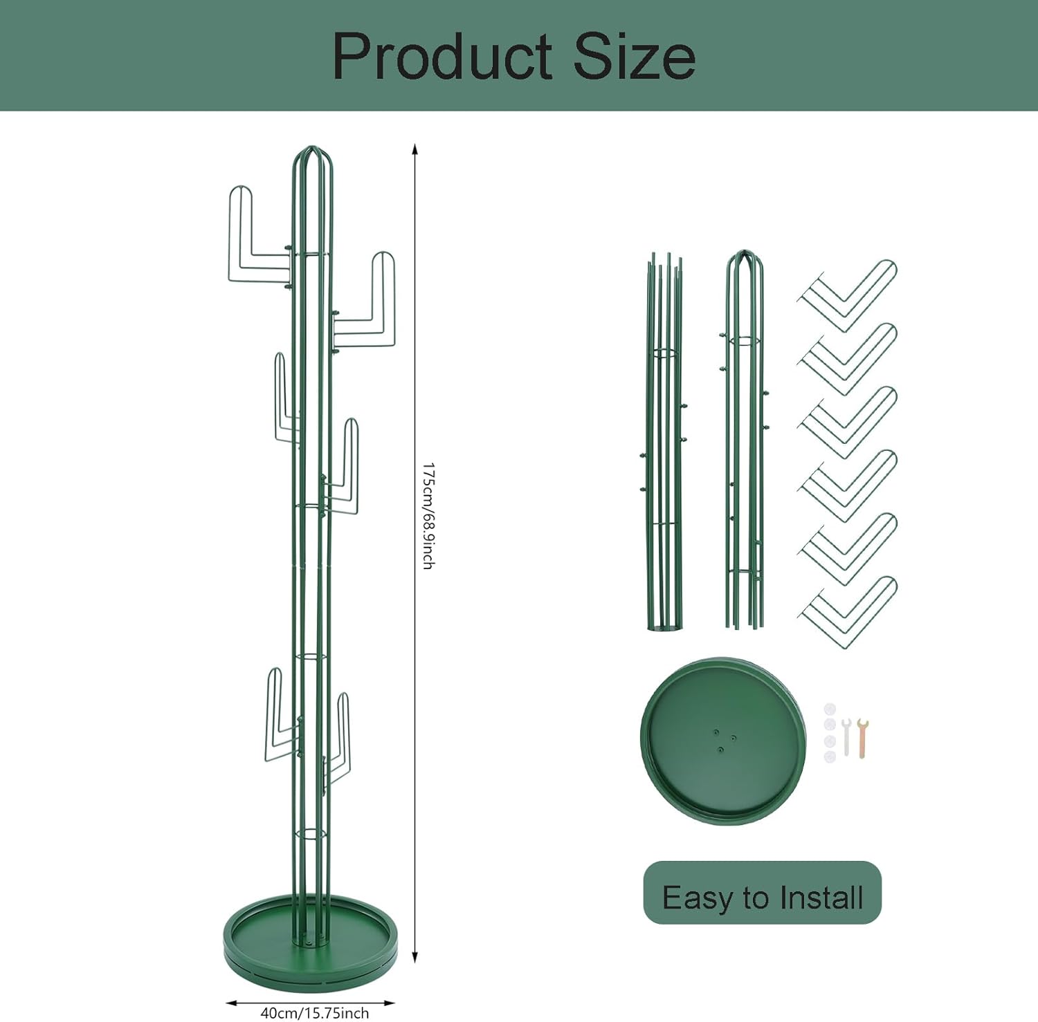 Cactus Shaped Clothing Rack Stand, Freestanding Coat Stands 6 Hooks Coat Hanger Garment Racks with Stable Round Base for Entry Hallway Bedroom Hats Bags Umbrellas (green)