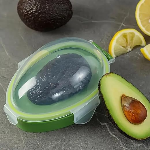 1pc Reusable Avocado Crisper Storage Container - Dark Green Plastic Keeper with Flip-Top Lid, Round Design for Fridge Organization, Keeps Avocados Fresh Longer, Hand Wash Only, Kitchen Accessory