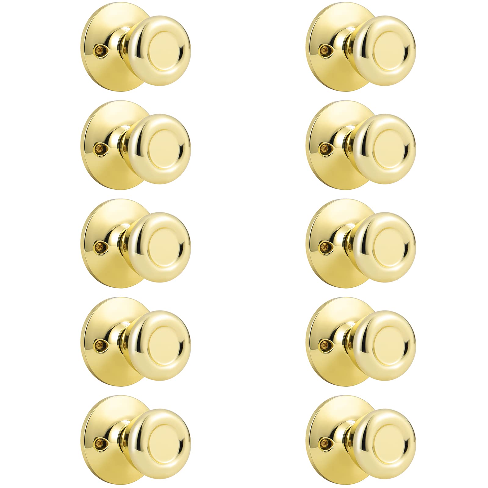 GOBEKOR Passage Door Knobs - 2 Pack Polished Brass -11