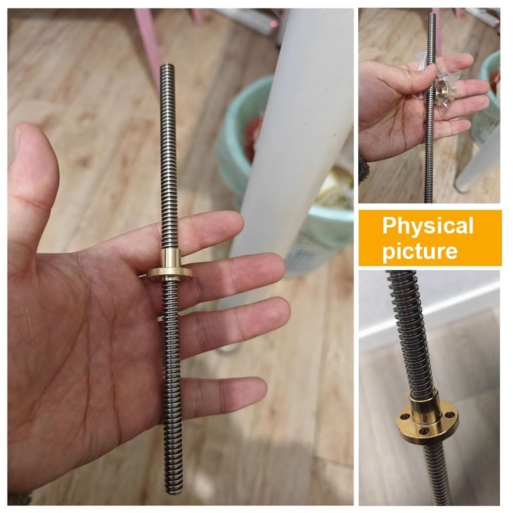 Varilla roscada de acero inoxidable, 1 pieza T10 de acero inoxidable for impresora 3D CNC, longitud 100, 200, 300, 400, 500, 600, 700, 800, 1000 mm, paso de 10 mm, tornillo y tuerca de cobre.