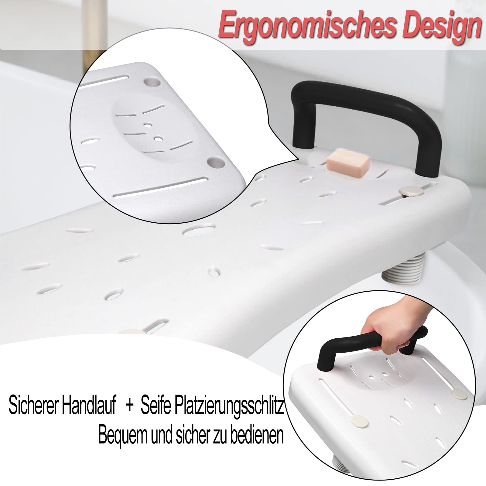 YRHome Planche de Bain pour Personnes Âgées et à Mobilité Réduite, Banc de Baignoire Adulte, Siège Baignoire Ergonomique, Poids Max 150kg, Siège Baignoire Avec Poignée Noire - 70 x 30 x 5 cm