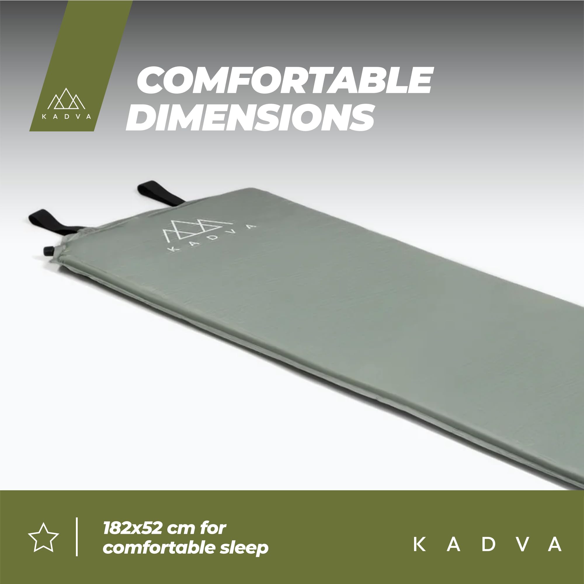 KADVA Colchoneta Autoinflable Aero Cómoda Ligera y Duradera Colchoneta Ideal para Acampadas y Senderismo Capa Exterior 100% Poliéster Capa Interior 100% Poliuretano 182x52 cm Color Plata|Negro