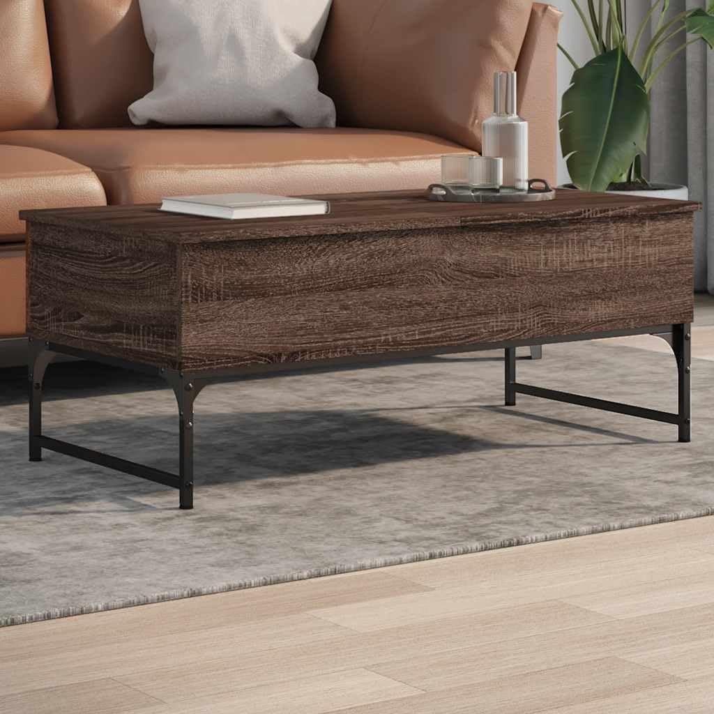 Table basse chêne marron bois d'ingénierie avec rangement de salon