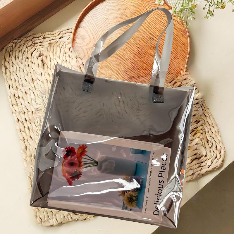 Beach Bag Waterproof Clear Tote Bag12.2"x11.81"x4.33" Sandproof with Handles, Heavy Duty PVC for Pool & Travel4