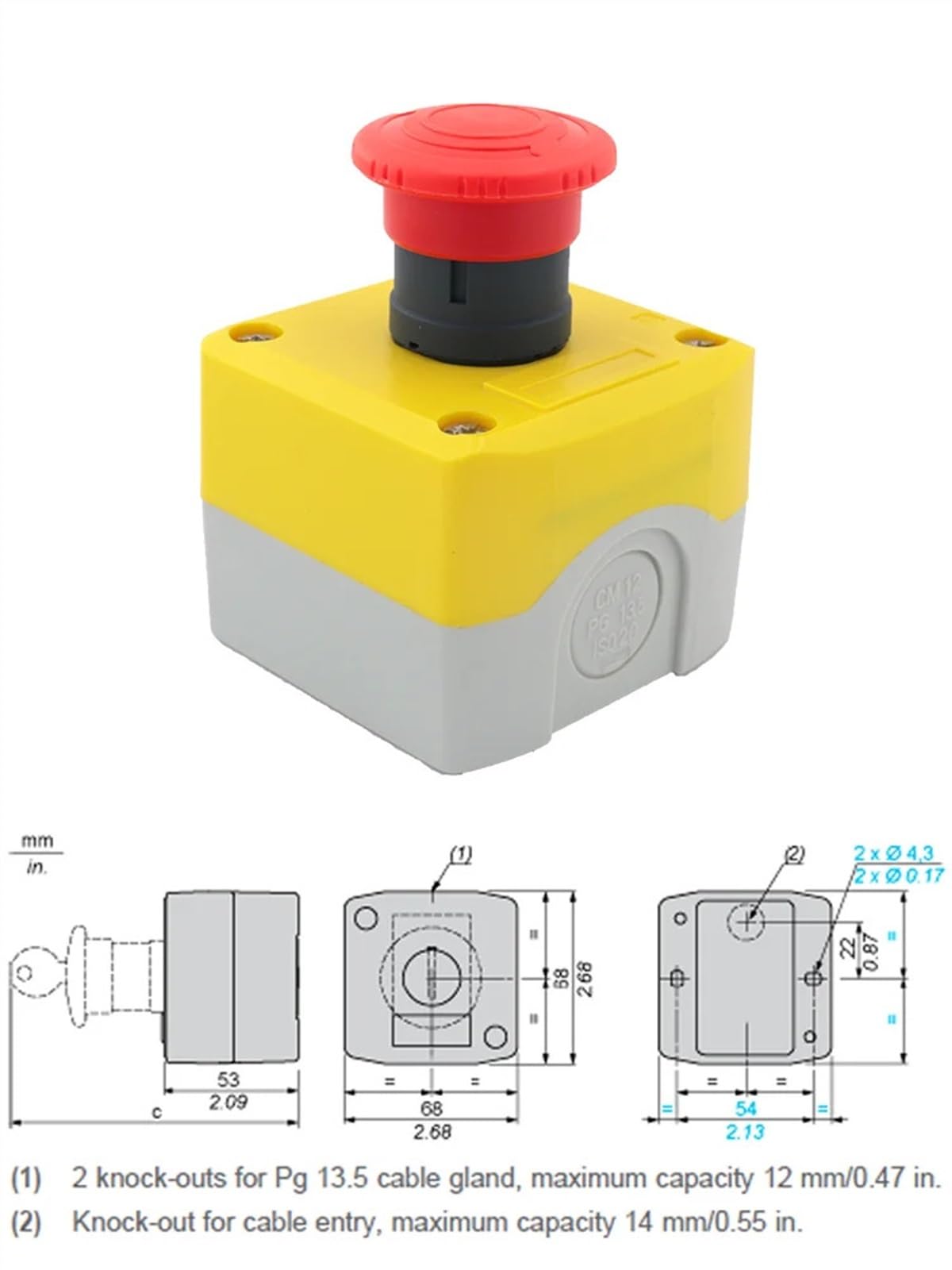 Interruptor de botón de parada de emergencia con cabeza de seta a prueba de agua, caja de Control de ascensor, estaciónSALLA68H XALK174, de enganche for liberar(No Label,3NC)