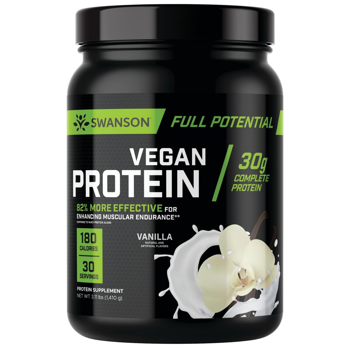 Swanson Full Potential Vegan Protein - Vanilla Flavor, Whole Vegan Protein Powder for Muscle Building and Recovery - 30 g