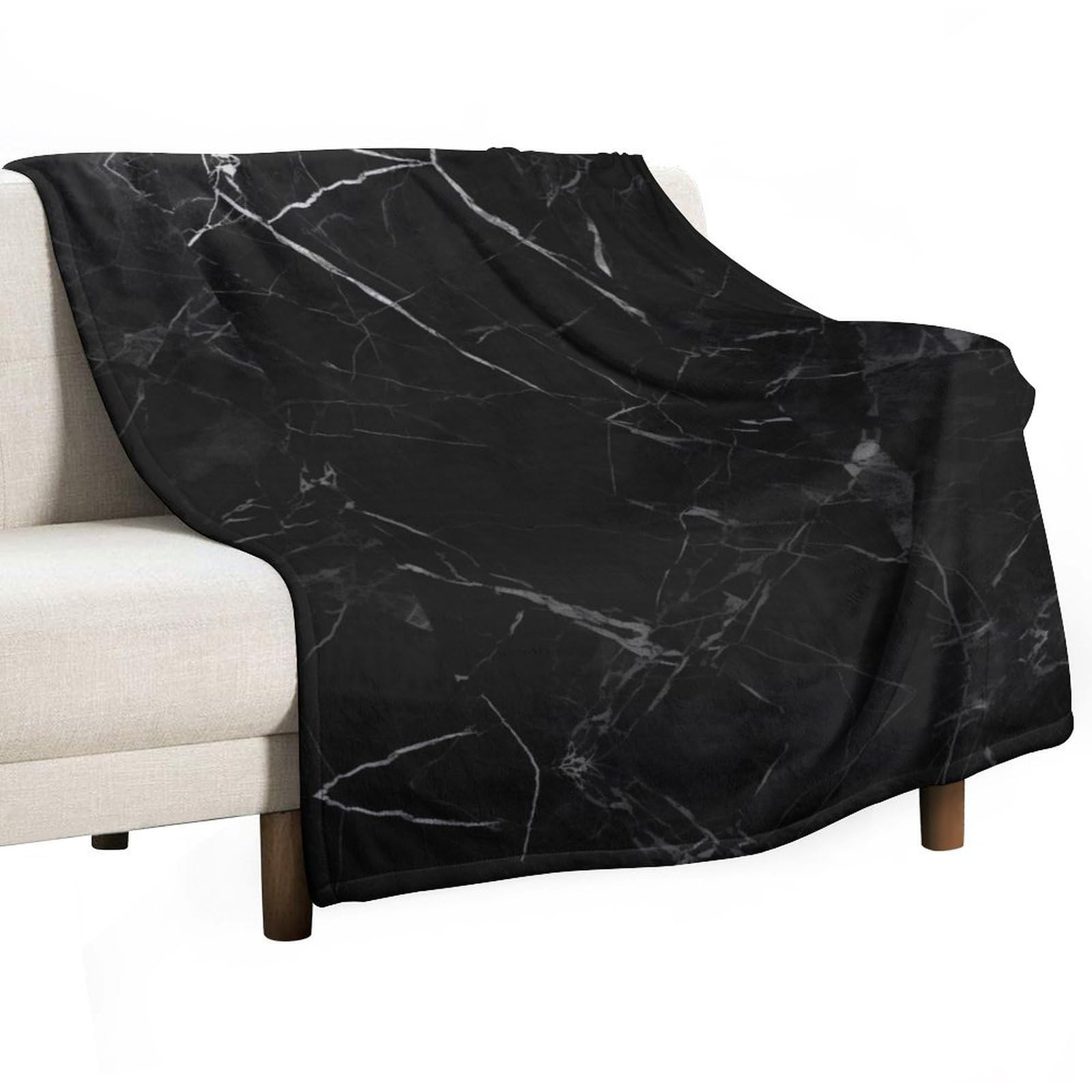 Couverture en molleton super douce motif marbré noir confortable 140x178cm