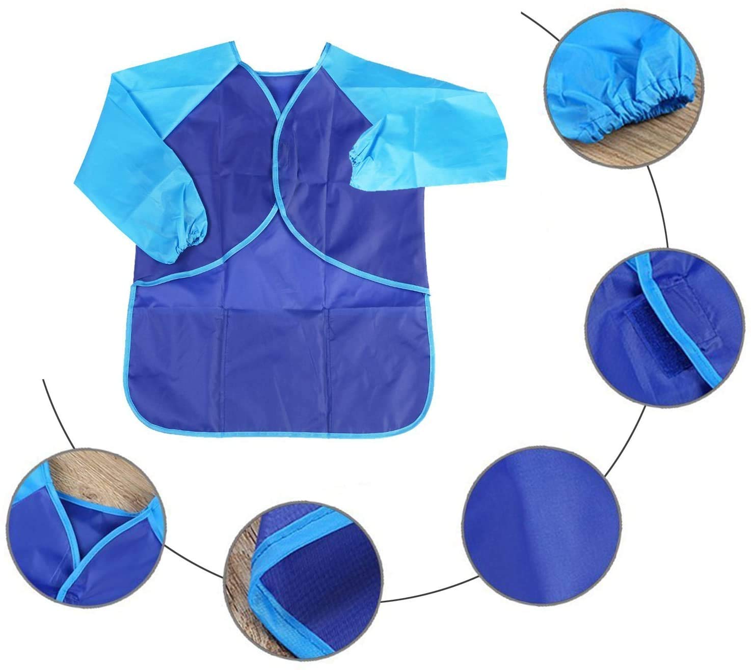 Amaza Tablier Peinture Enfant Imperméable 3-8 ans Manches Longues 3 Poches Fermeture Scratch