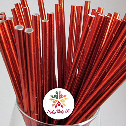 100 pitillos de papel rojo metálico para fiestas miniatura 2
