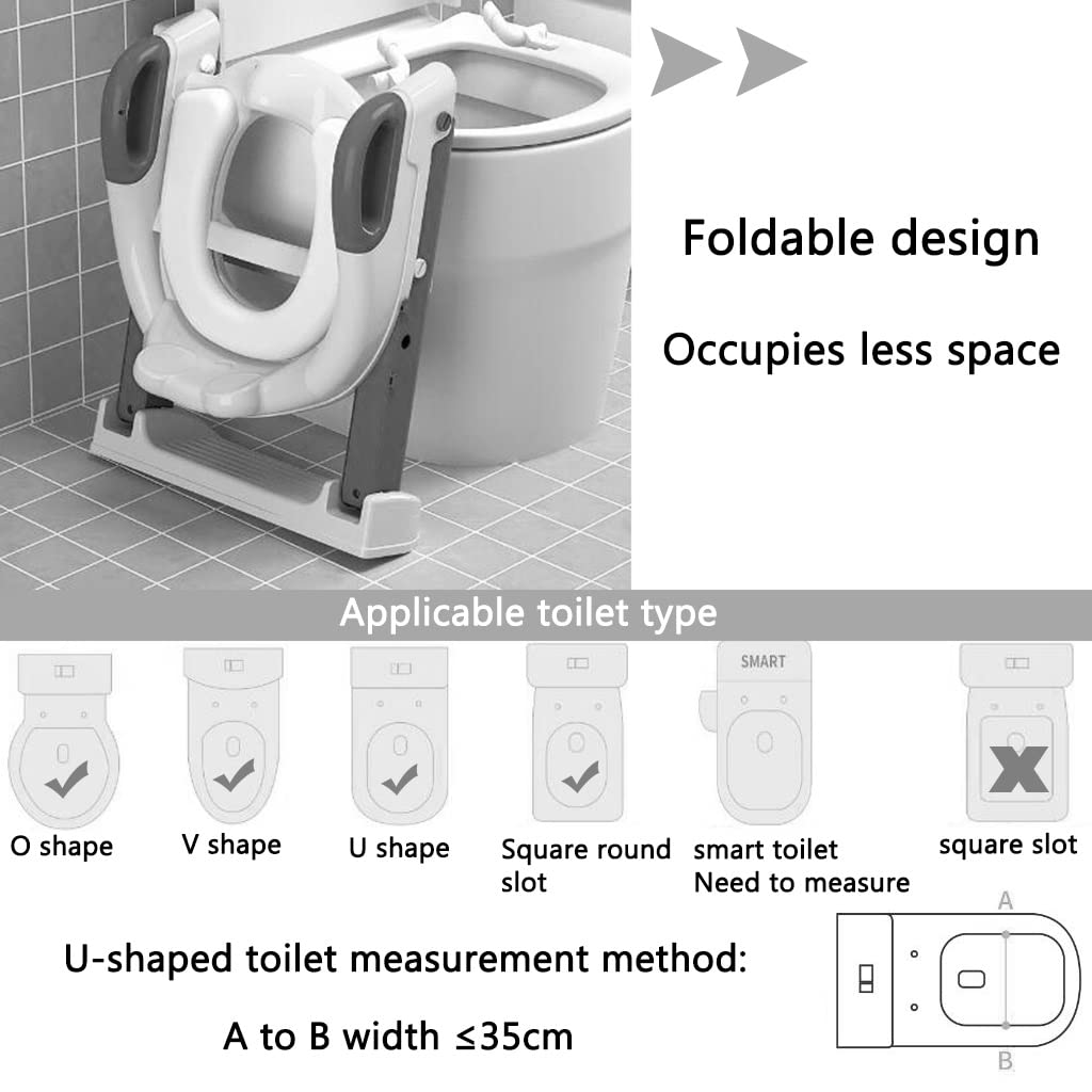 Reducteur WC avec Escalier Ajustable Siège Toilette avec Escalier pour Filles Et Garçons, Pliant Reducteur Toilette avec Escalier avec Dossier Grenouille, Porteur 50kg