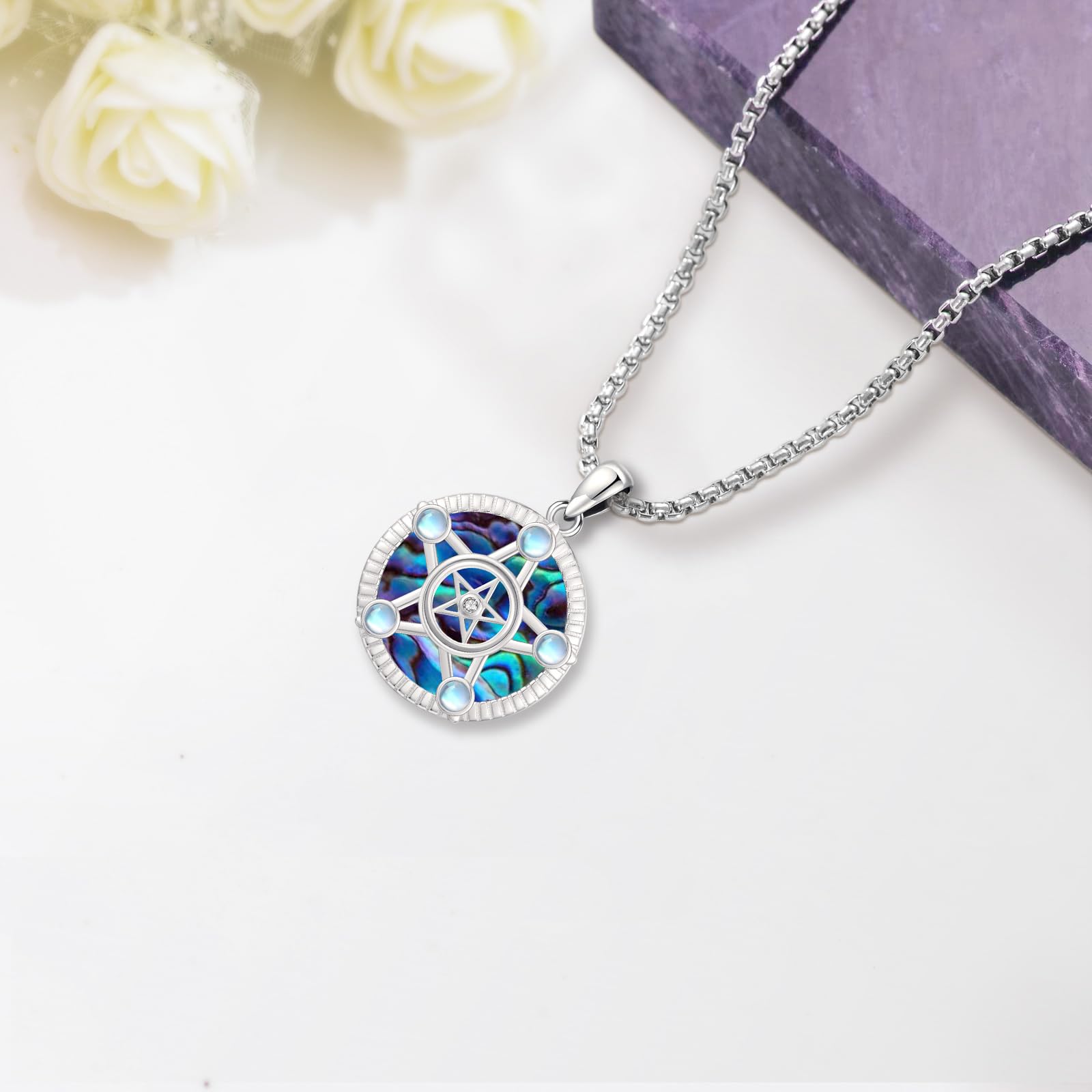 Eusense Pentagram Collar Triple Luna Diosa Collar de Plata de Ley 925 Hécate Colgante Sol y la Luna Colgante Joyería Regalos Espiritual Amuleto Pagano Talismán para Hombres Mujeres