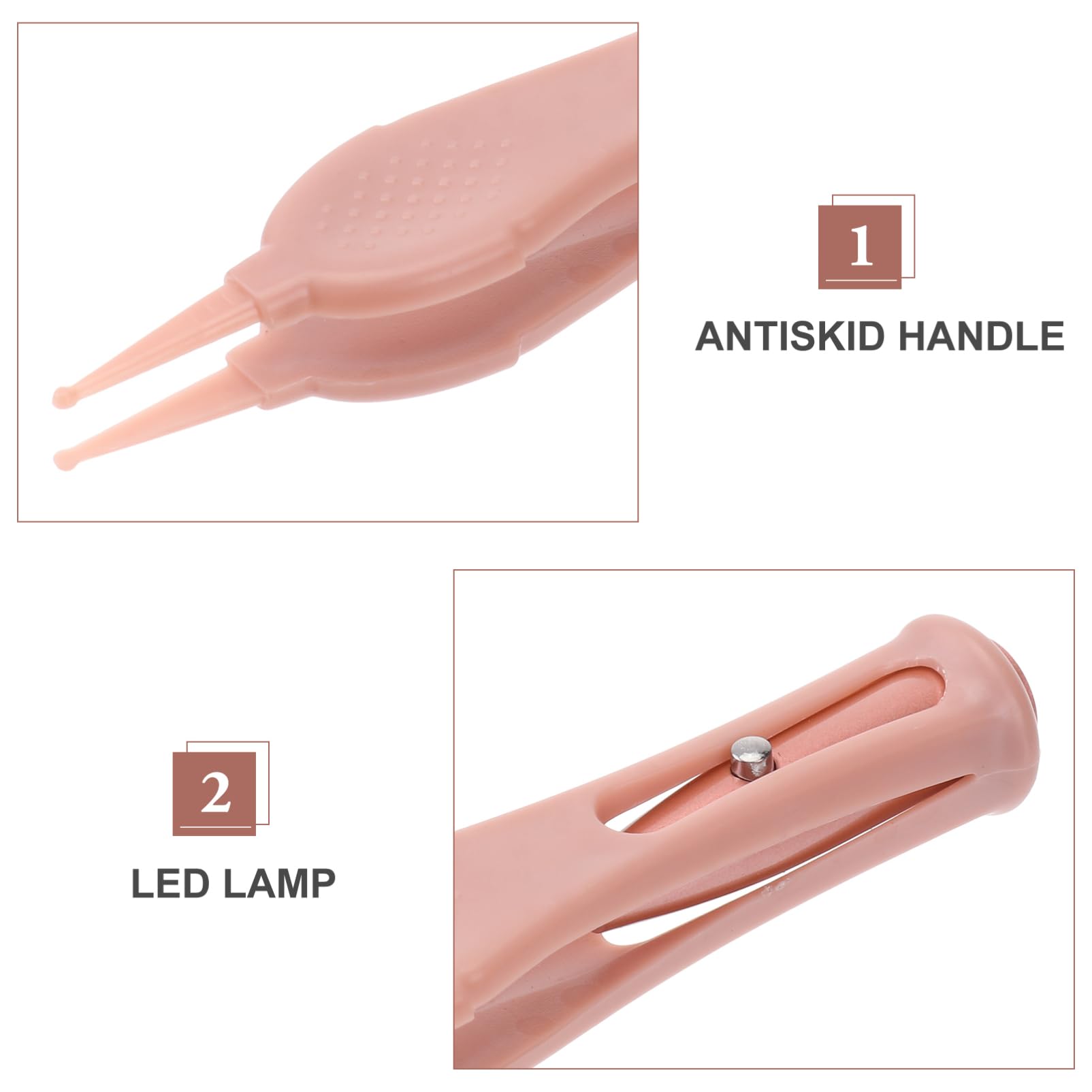 NOLITOY Pince à Épiler pour Bébé Éclairage Led, Acier Inoxydable et Silicone, Poignée Antidérapante, Nettoyage Nez, Oreilles, Nombril, Yeux, Usage Infantile, Pince de Nettoyage Rose
