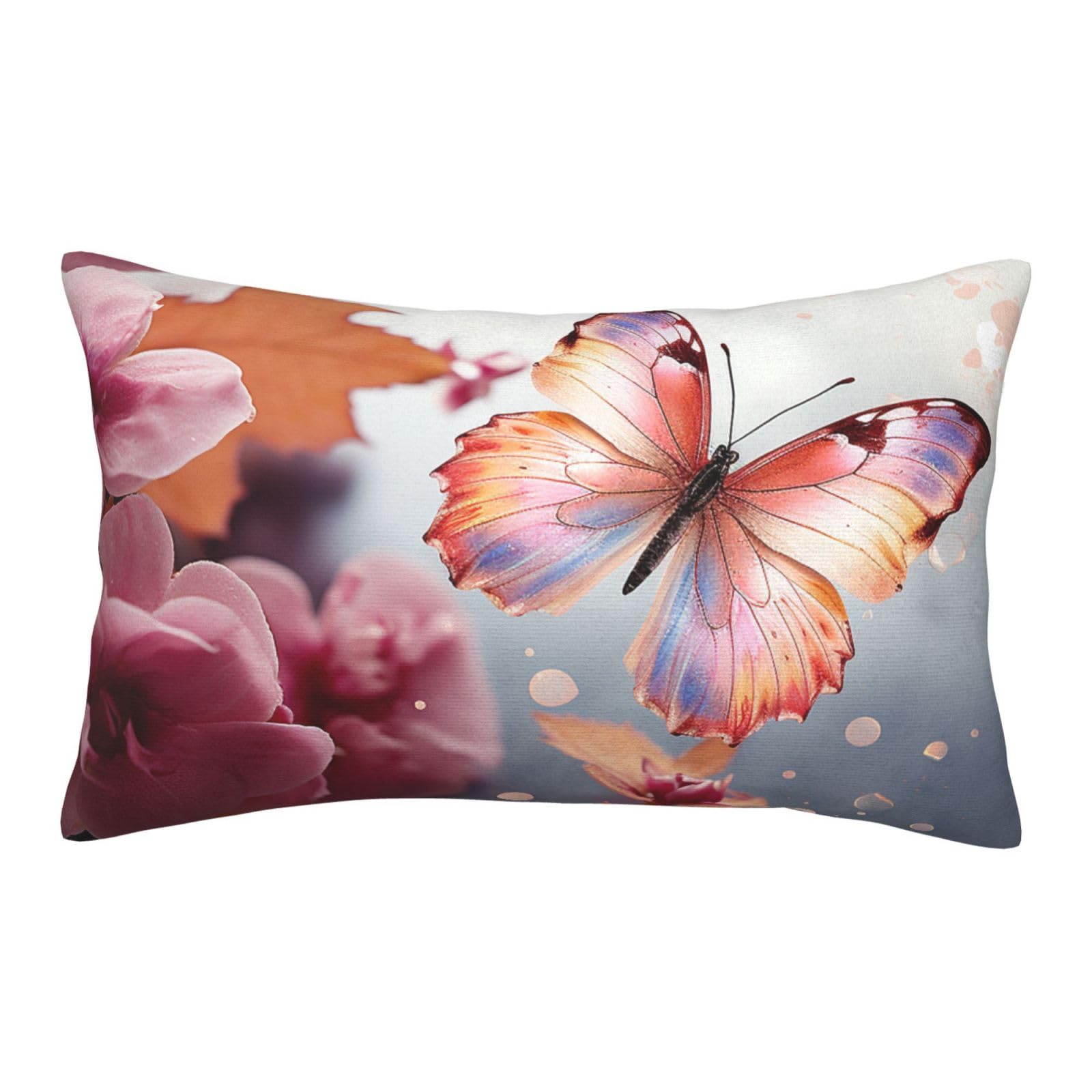 Velvet Pillowcases 20"x30" Ultra Soft Breathable Pillow Cases, Luxury Fuzzy Throw Pillow Covers with Zipper, Floral with Butterfly Pillow Shams All Seasons Decorative Cushion Cases for Couch