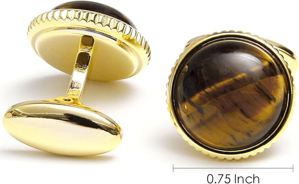 Mancornas de Ojo de Tigre Natural Pulido Chapado en Oro 14K para Hombre Mujer miniatura 4