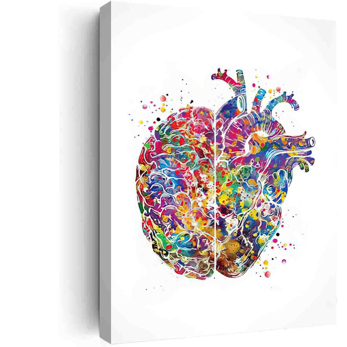 Abstract Canvas Wall Art For Living Room,Heart and Brain Watercolor Print Medical Art Science Art Geek Nerd Neurology Wall Art Brain Left Right Brain Poster Wall Decor- 8 in x12 in-Ready to hang
