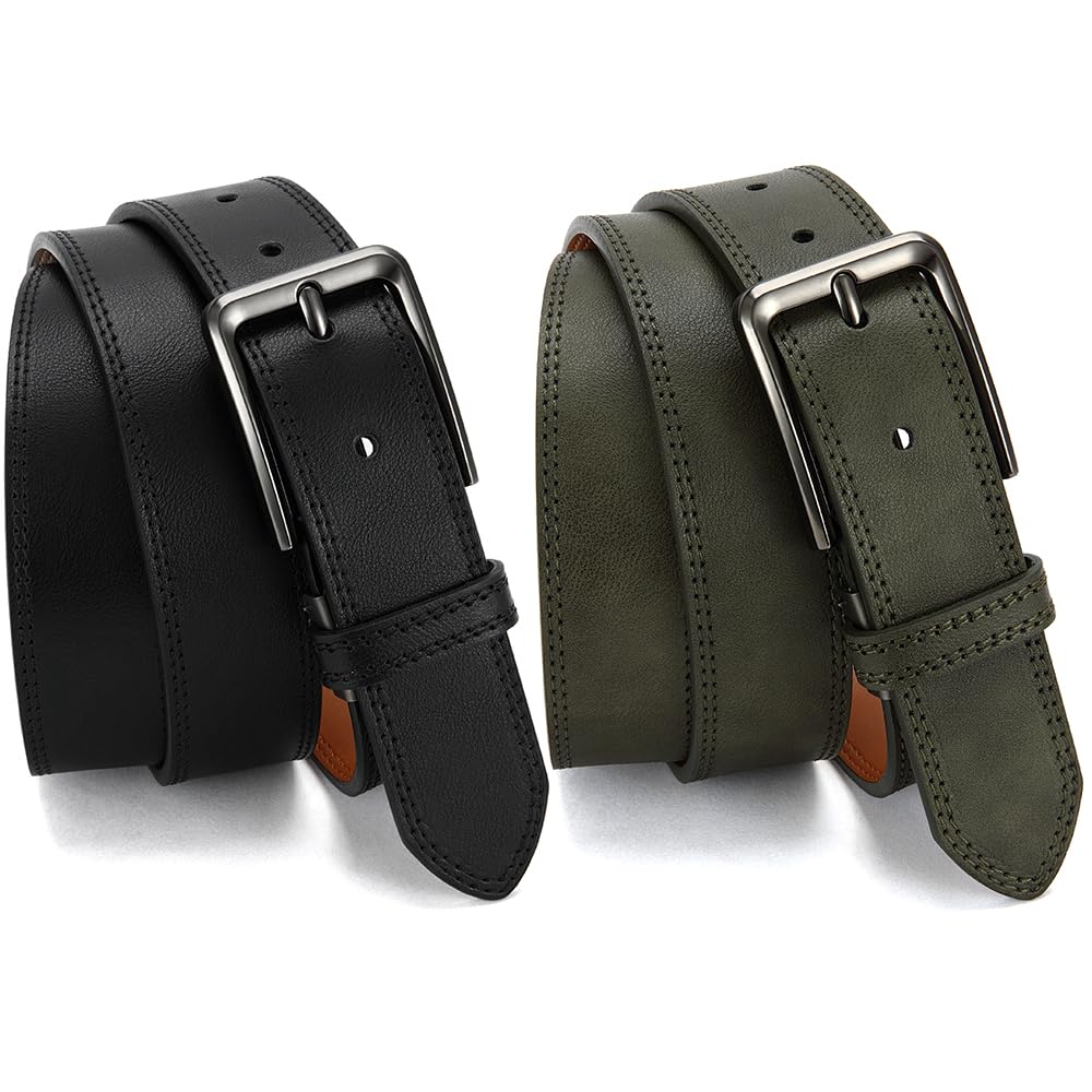 DOOPAI Ceinture en cuir de vache véritable pour homme - 3,5 cm - Pour le travail, le golf et les loisirs