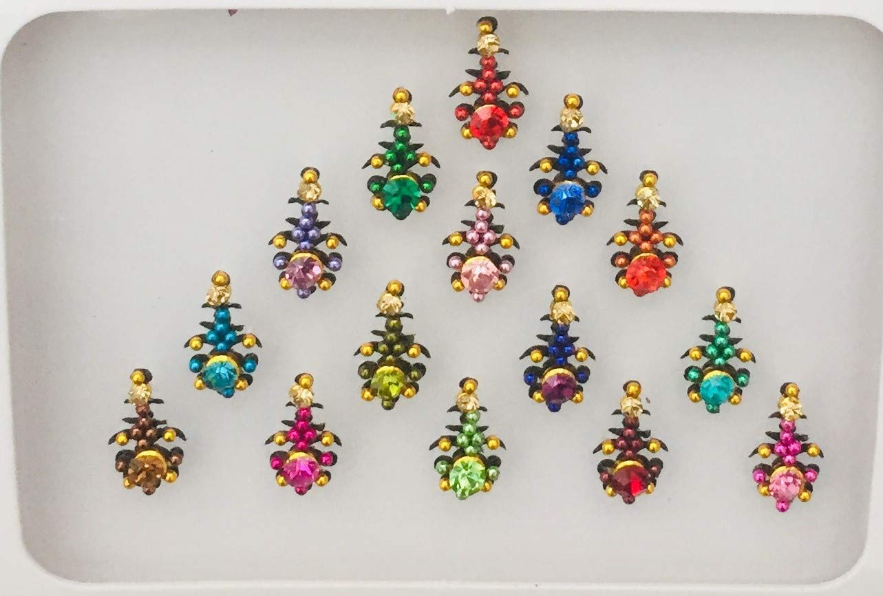 BB379 MultiColour Gold Pearl Bindi Tattoo Forehead Sticker Wedding Tikka Bindi Bollywood Saree