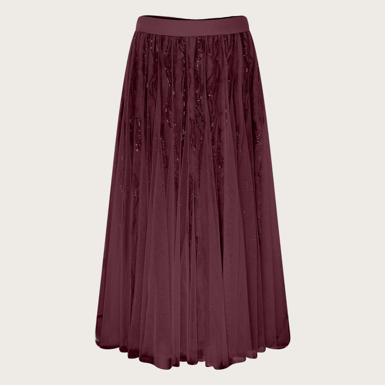 2026 Falda de lentejuelas plisada de cintura alta para mujer para un elegante diseño midi con dobladillo acampanado