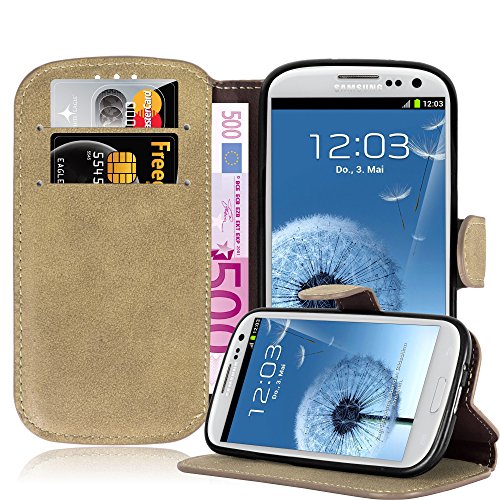 Cadorabo Funda para Samsung Galaxy S3 / S3 Neo Funda de Cuero Sintético Retro en MARRÓN Apagado – Cubierta Protectora Estilo Libro Tarjetero y Función de Suporte – Etui Case Cover