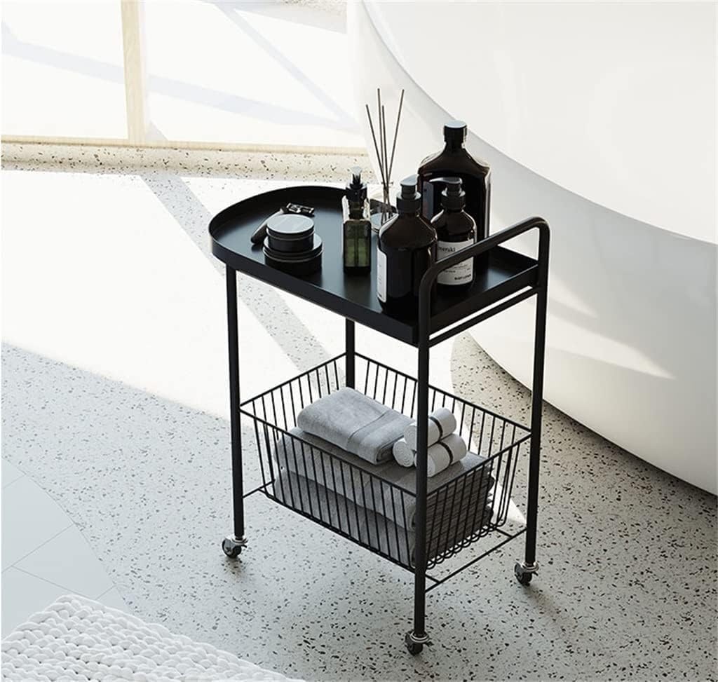 Carrito de cocina rodante de 2 niveles con ruedas, carrito de metal para el hogar y el hotel, diseño versátil blanco y madera, perfecto para suministros de nizing
