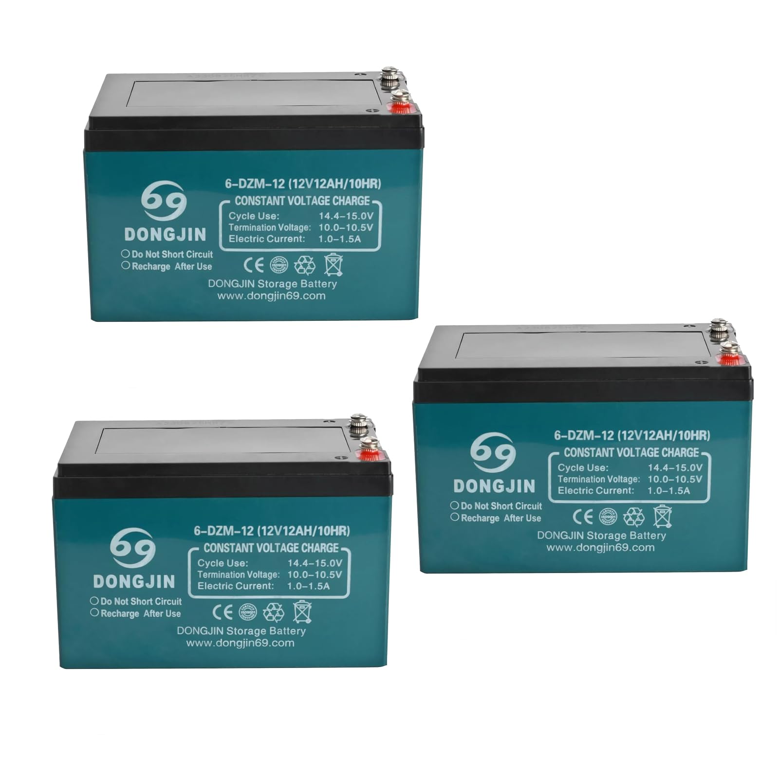 ZXTDR 3pack 6-DZM-12 12V 12AH 10HR Replacement Battery, ATV Batteries Sealed Lead Acid