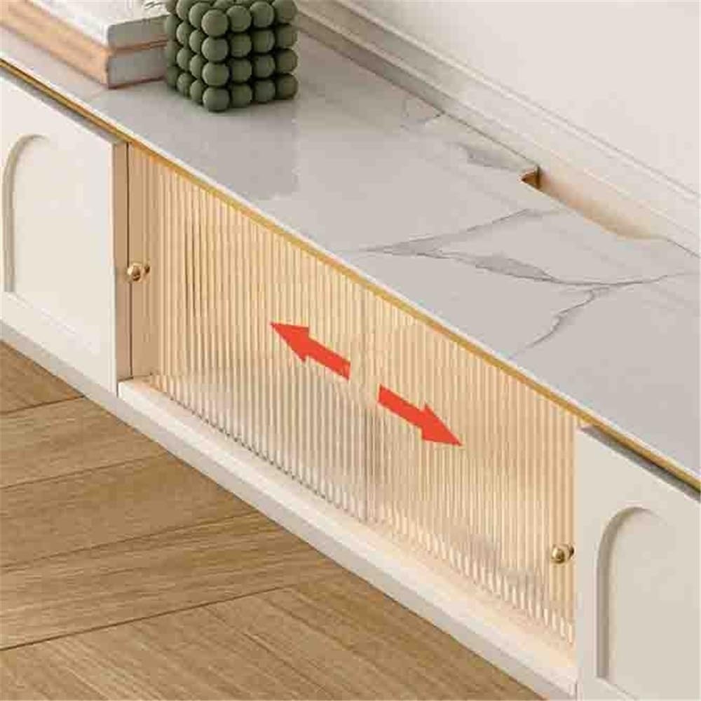 Consola de televisión Moderno centro de entretenimiento flotante con puerta corrediza vidrio y cajones, mueble almacenamiento for TV montado en la pared luz LED for debajo los televisores(160cm)