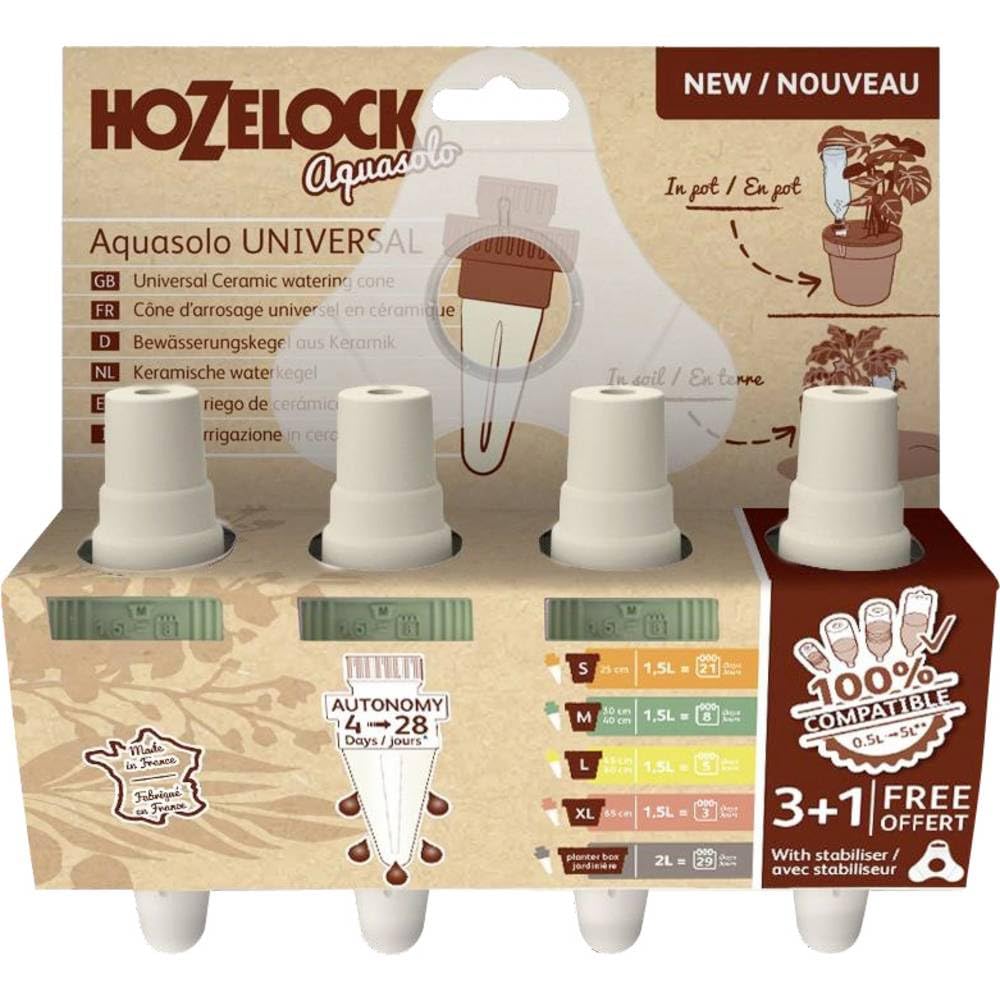 Hozelock - Cônes d'arrosage universels Aquasolo de Taille Moyenne pour Bouteilles de 1,5 L à 5 L, offrant jusqu'à 25 Jours d'arrosage pour Plantes d'intérieur/extérieur, stabilisateur Inclus, idéal