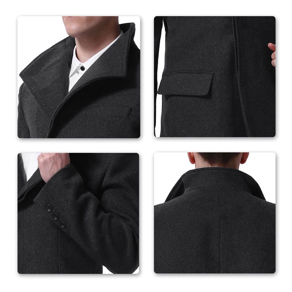 YOUTHUP Cappotto da Uomo Invernale in Lana Spessa Trench Cappotto di Media Lunghezza Slim Fit Imbottito Caldo Casual Peacoat