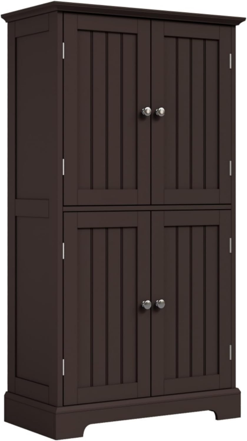 ChooChoo Bathroom Floor Cabinet, Modern Bathroom Storage Cabinet with 4 Doors and Adjustable Shelves, Freestanding Cupboard for Living Room, Espresso Espresso 11.81"D x 23.62"W x 43.31"H