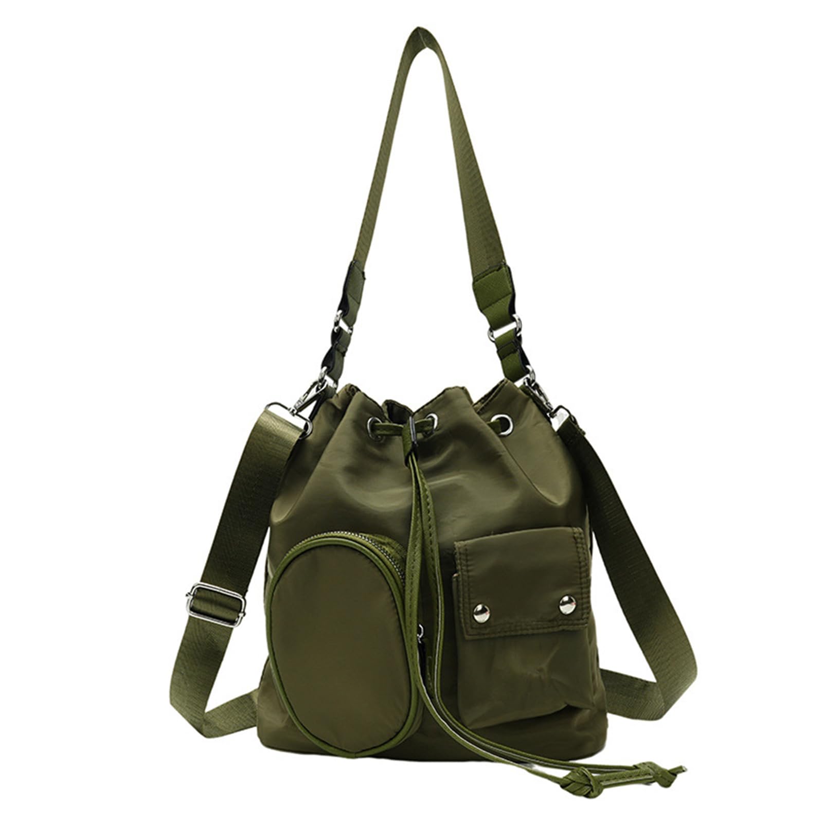 YUPEIUKLI Fashionable Korean Styles Nylon Crossbody Bag with Drawstring for Women Large Capacity Bucket Bag Shoulder Handbag Purse