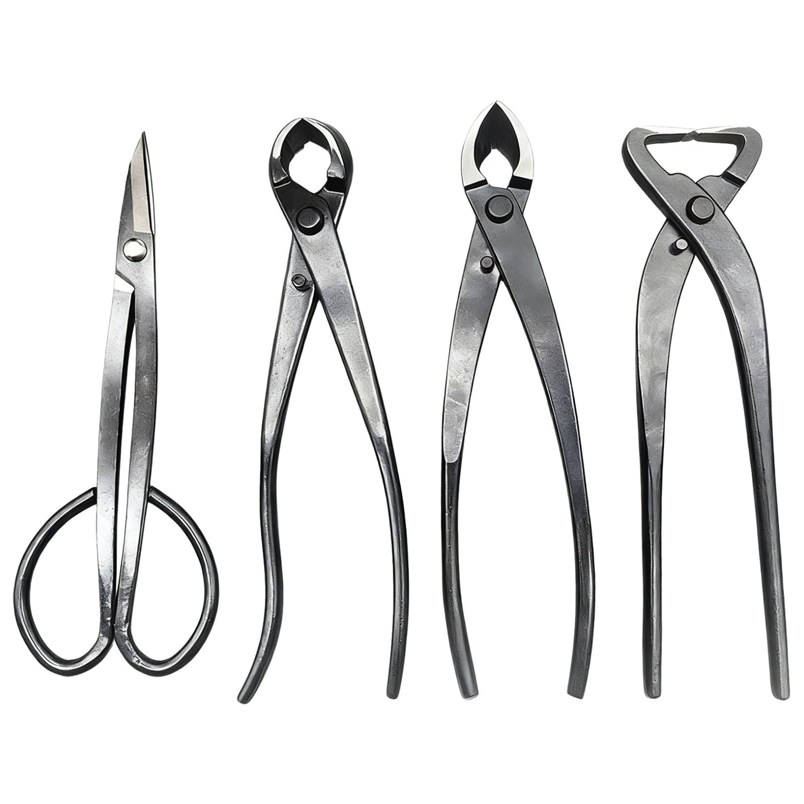 Juego de herramientas para bonsái para principiantes, 4 piezas de acero al carbono, kit de jardinería con revestimiento negro con cortador de perilla de 8.3 pulgadas, cortador oblicuo