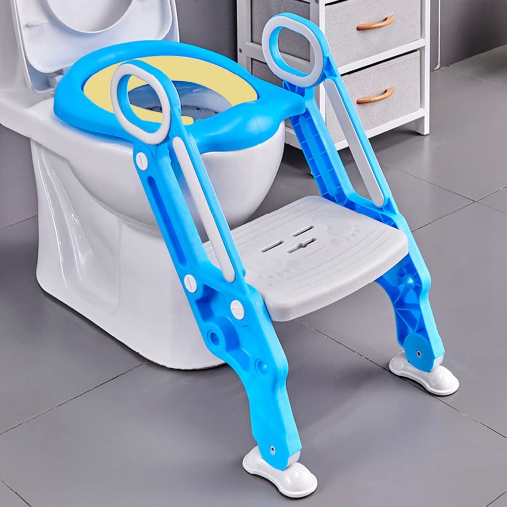 Aseo Escalera Asiento WC Casa Ajustable Asiento De Inodoro con Escalera para Niños Y Niñas, Plegable Y Estable Reductor WC con Escalera con Cojín De PU, Cargar Los Portes 75kg