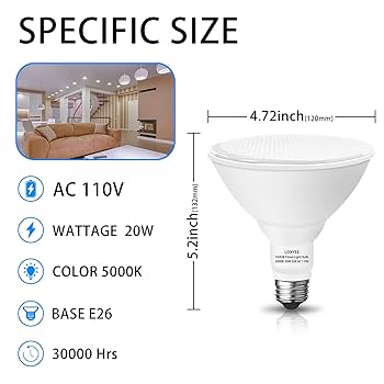 LOXYEE PAR38 LED Outdoor Flood Light Bulbs 4 Pack，Dimmable