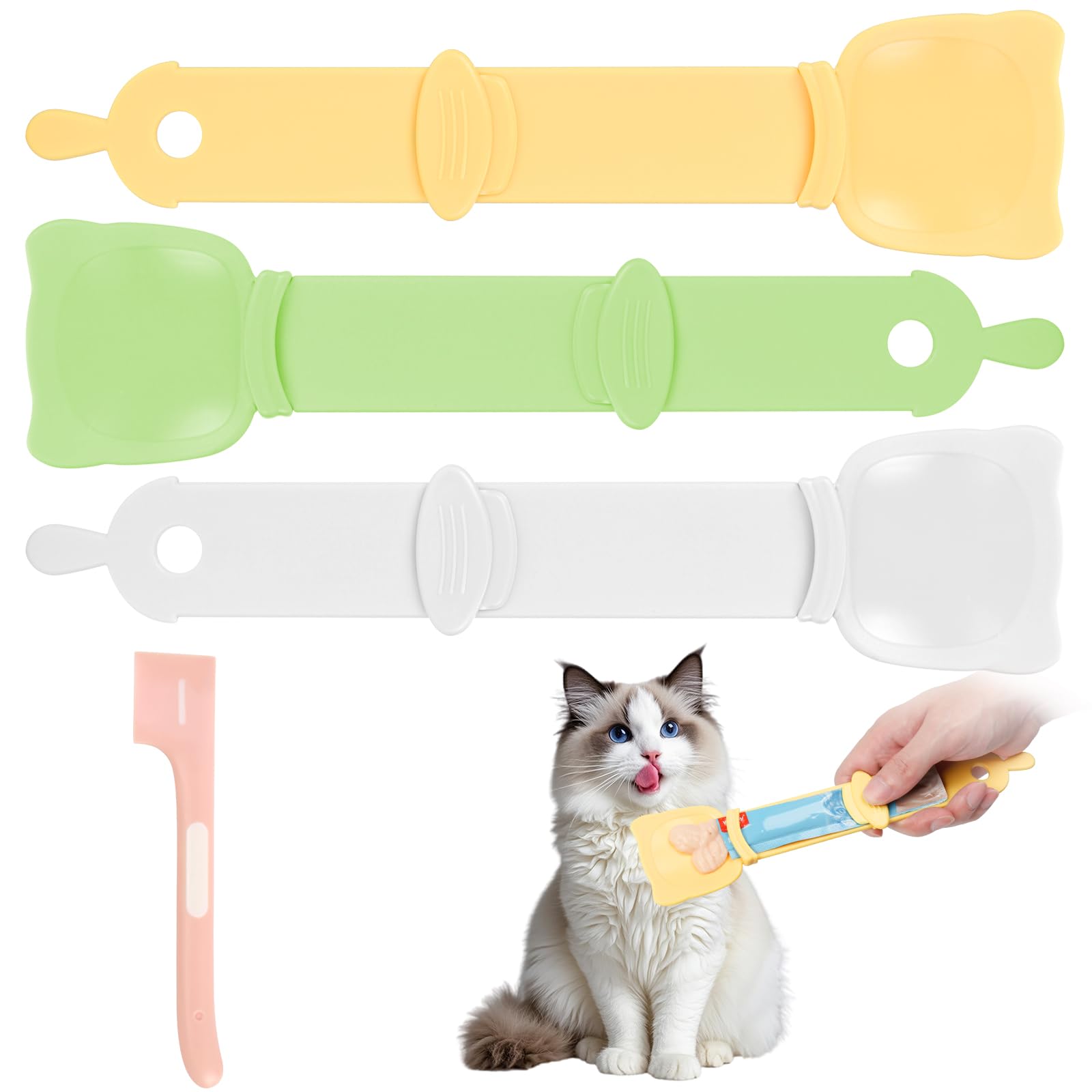 Yummy Sam 4 Pcs Cat Strip Feeder and Pet Food Mixing Spoon, Kitten Strip Squeeze Spoon for Wet Food and Liquid Snack, Cat Lickable Puree Treat Snack